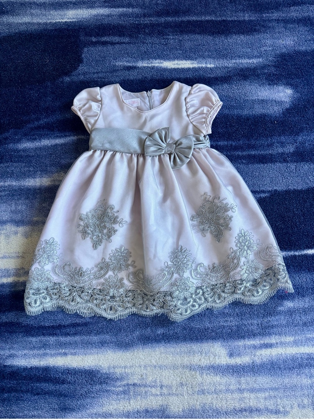 Elegant Bonnie Jean Dress with Silver Lace Bow Size 24 months